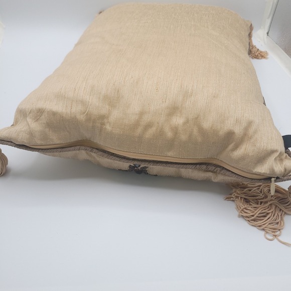 Borgata Beige and Black Beaded Medallion Fringe Tasseled 18x13 Throw Pillow - Picture 6 of 10